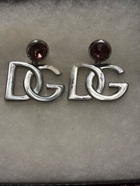 Dolce & Gabanna Inspired Silver Drop Earrings with Purple Stones